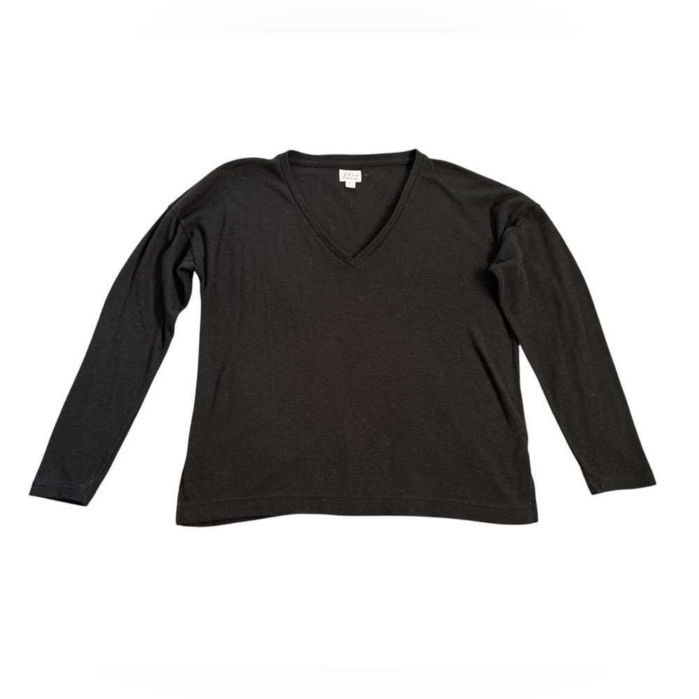 J. Crew Vintage Fleece Lightweight Black V-Neck Long Sleeve Sweater Size L